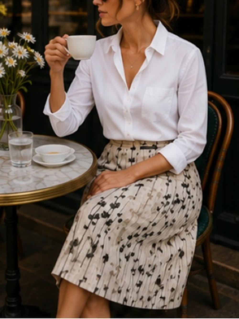 Better Call Saul - J. Jill 100% Linen Tan and Black Floral Wrap Skirt, Size 10